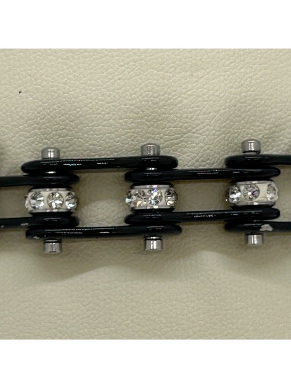 Black Stainless Steel Motorcycle Bike Chain Bracelet With Rhinestone Studs - Picture 4 of 11
